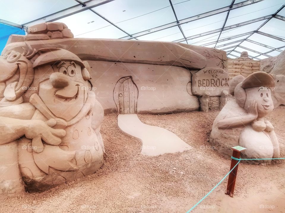 Sand Sculpture Art Flintstones