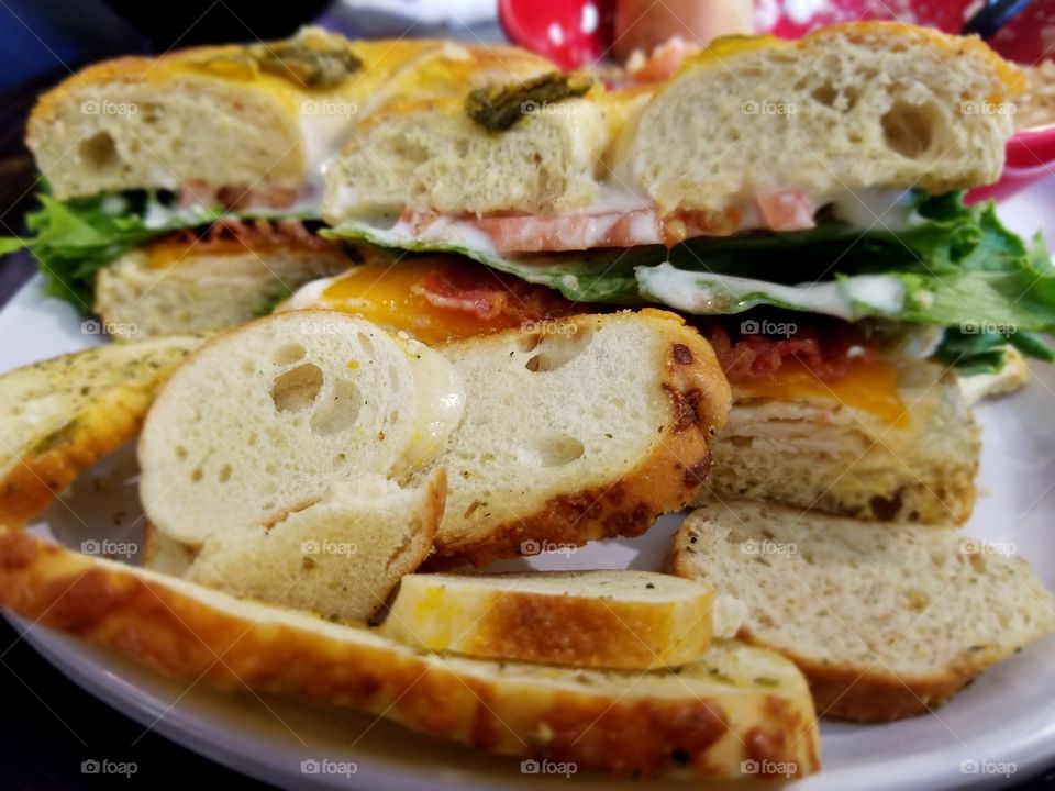 chicken bacon ranch bagel with bagel chips