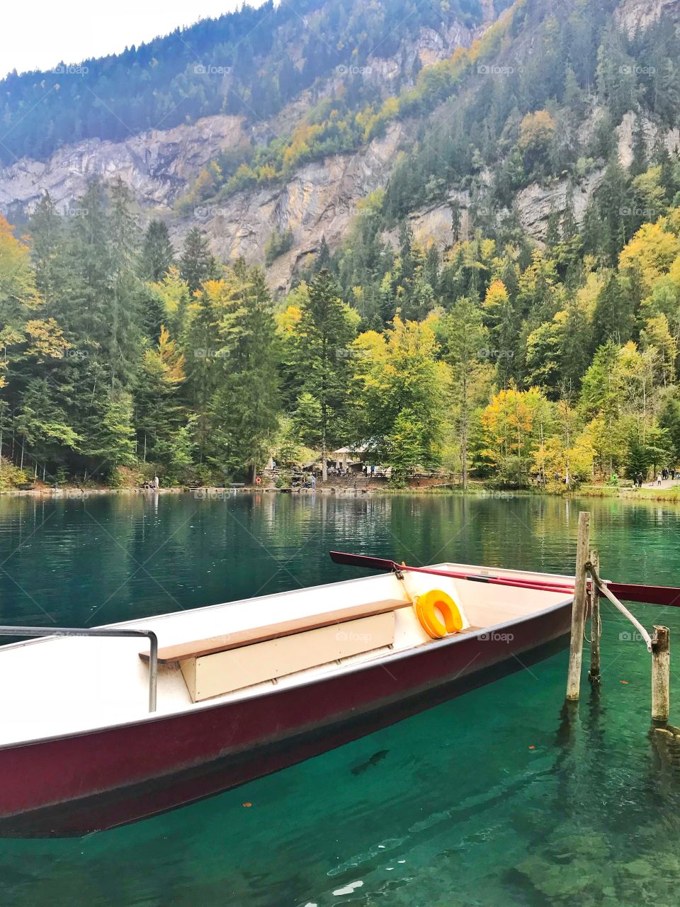 Boat in Blausee in Switzerland 