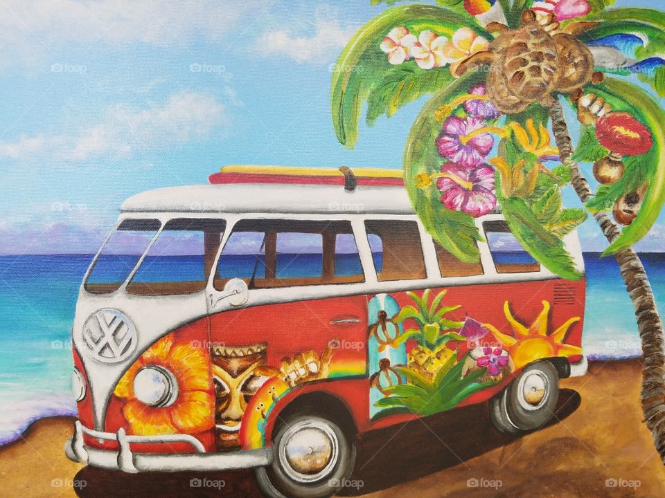 VW bus and palm tree painting.