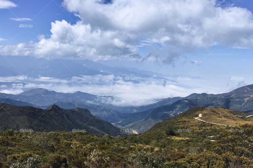 Hills and mountains with blue sky