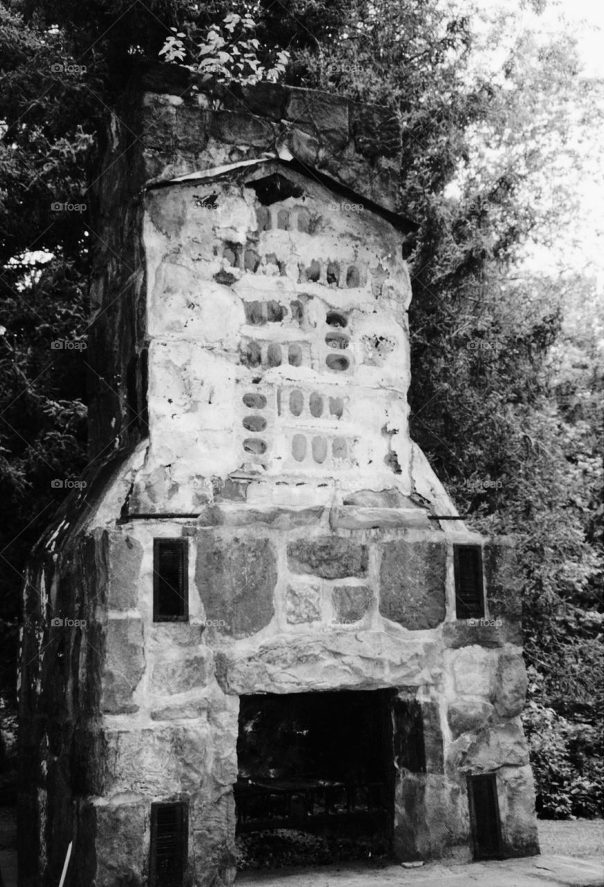 old fireplace ruins. the remaining fireplace of a former cabin in the woods