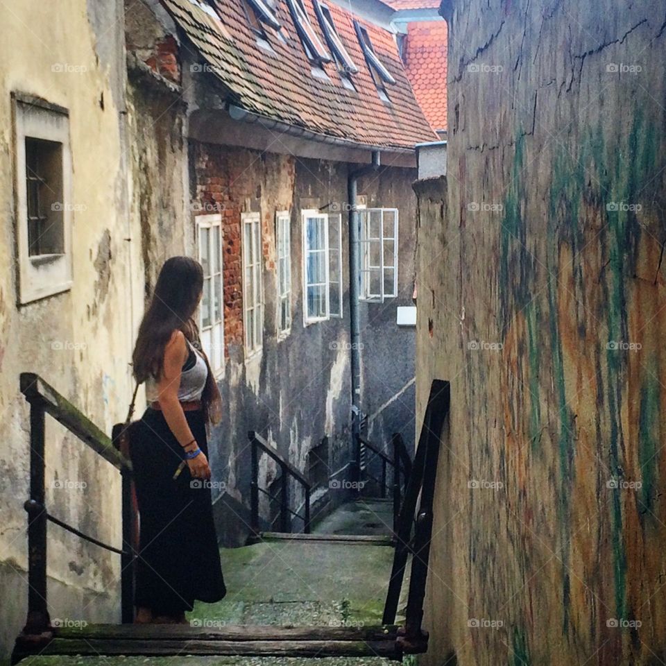 Woman discovering Zagreb's side streets