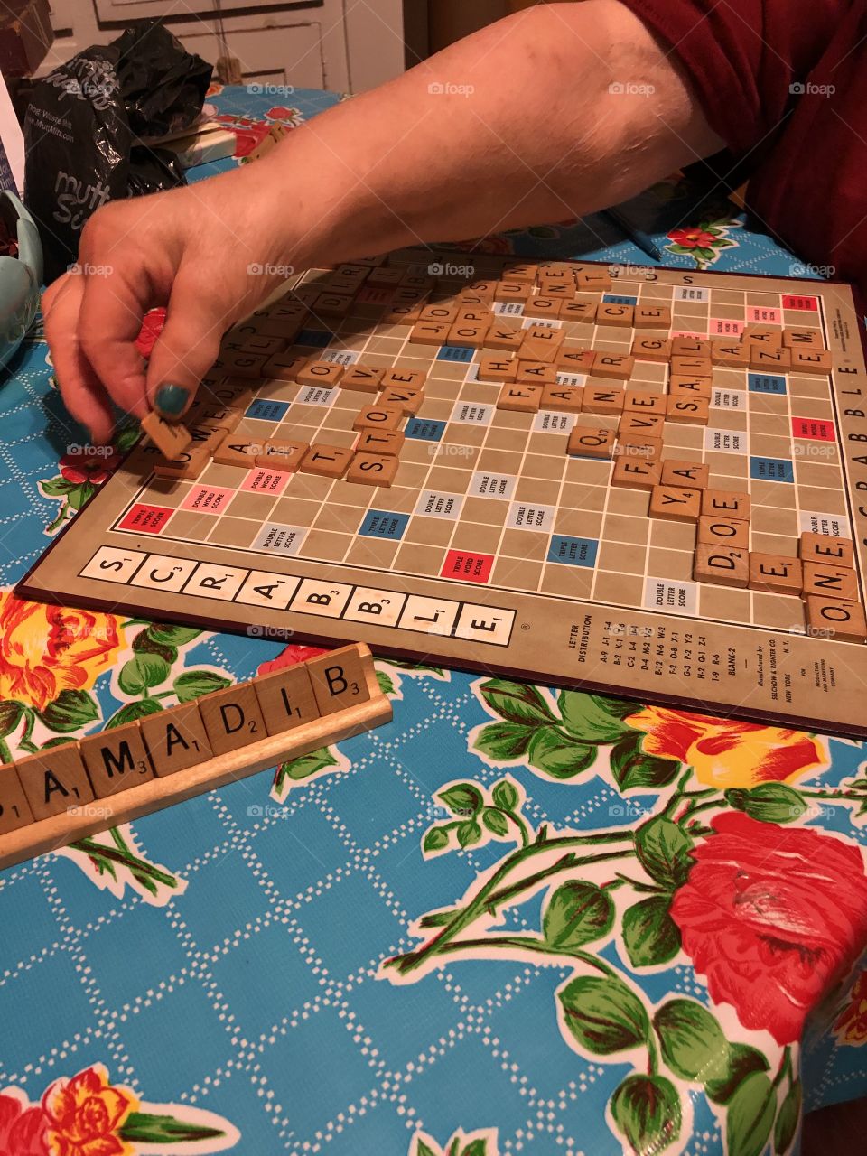 Playing scrabble 