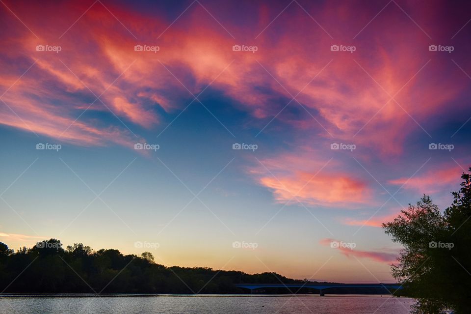 Sunset over Scioto river in Columbus, Ohio