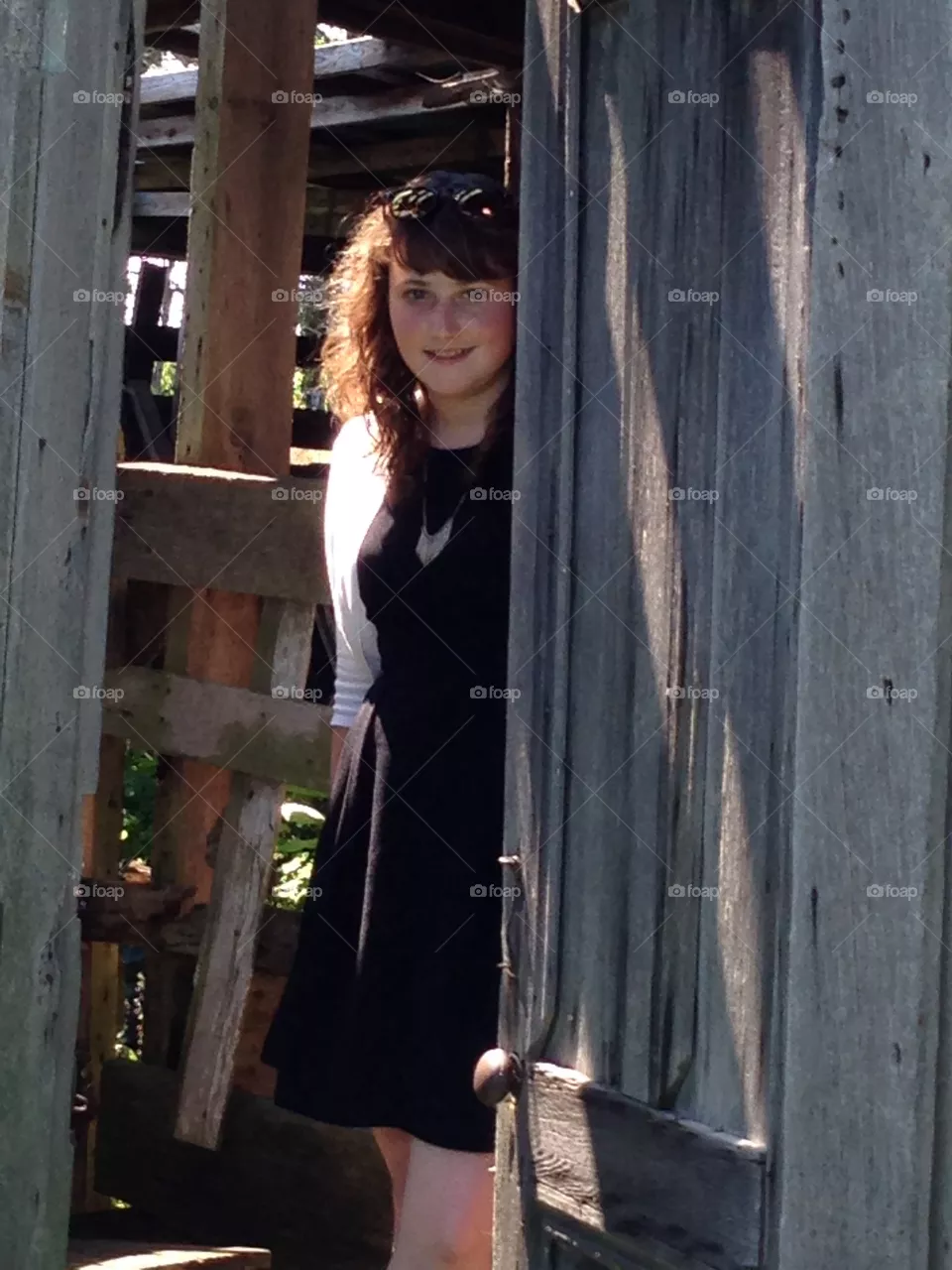 Old barn pretty girl