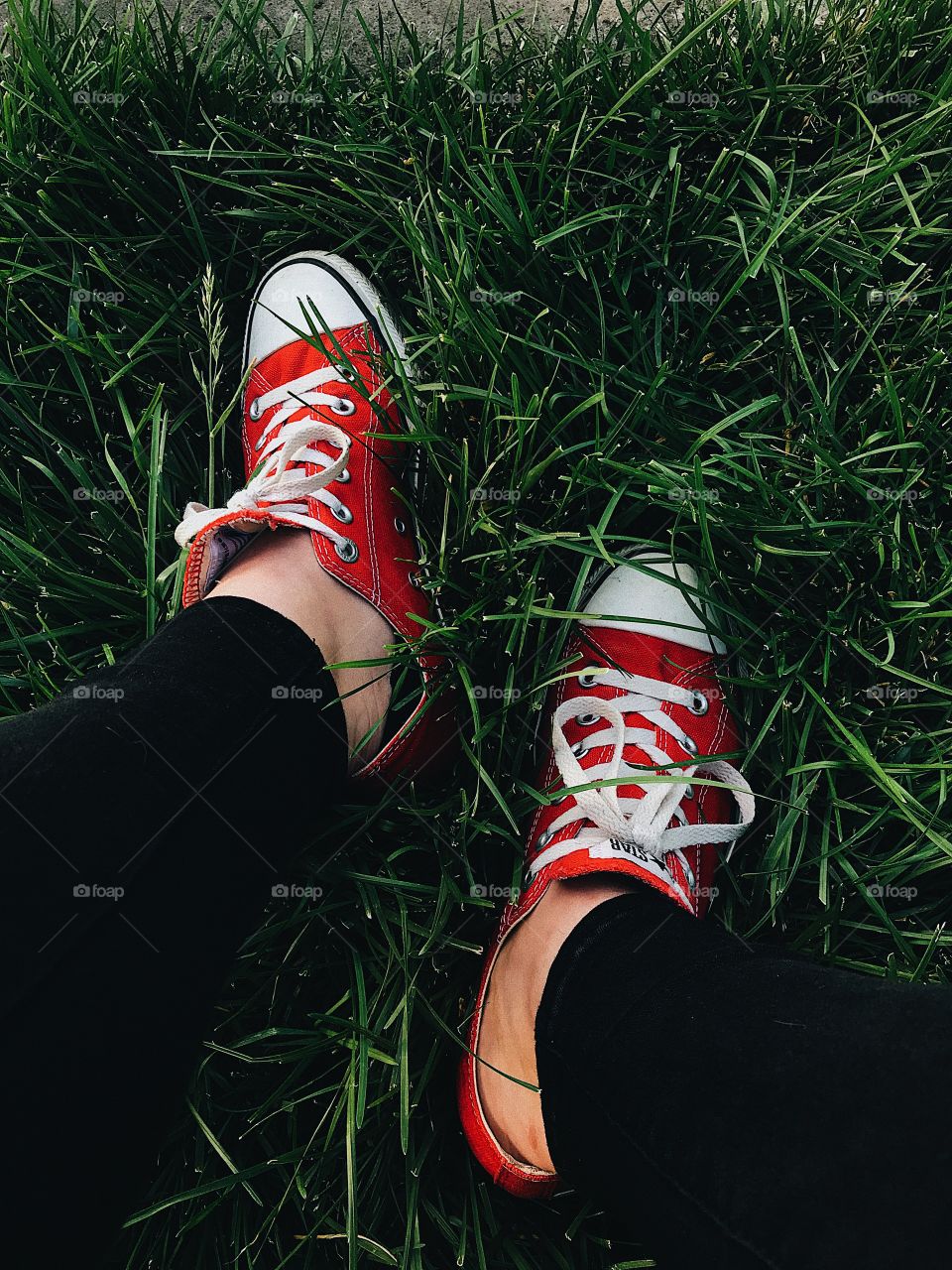 Red Converse Casual in the Grass