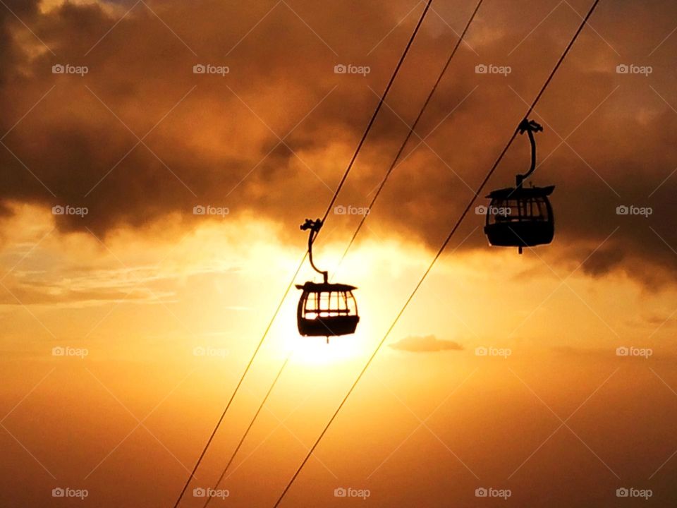 The cable cars in the sunset.