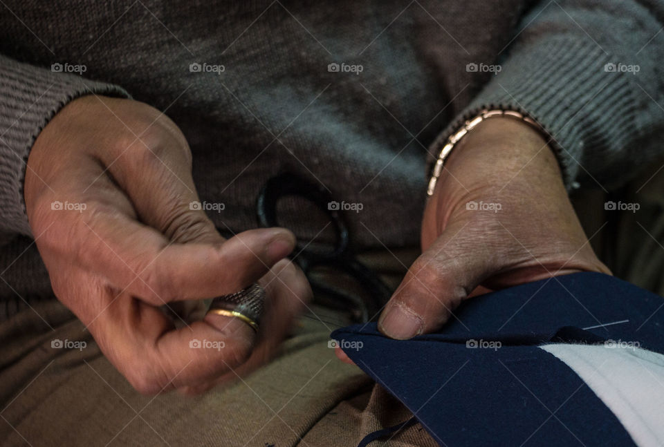 A person sewing