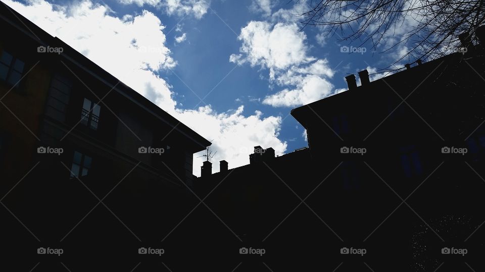 Rooftop & blue sky in Como, Italy