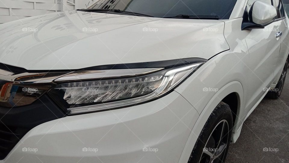 Front view of white car