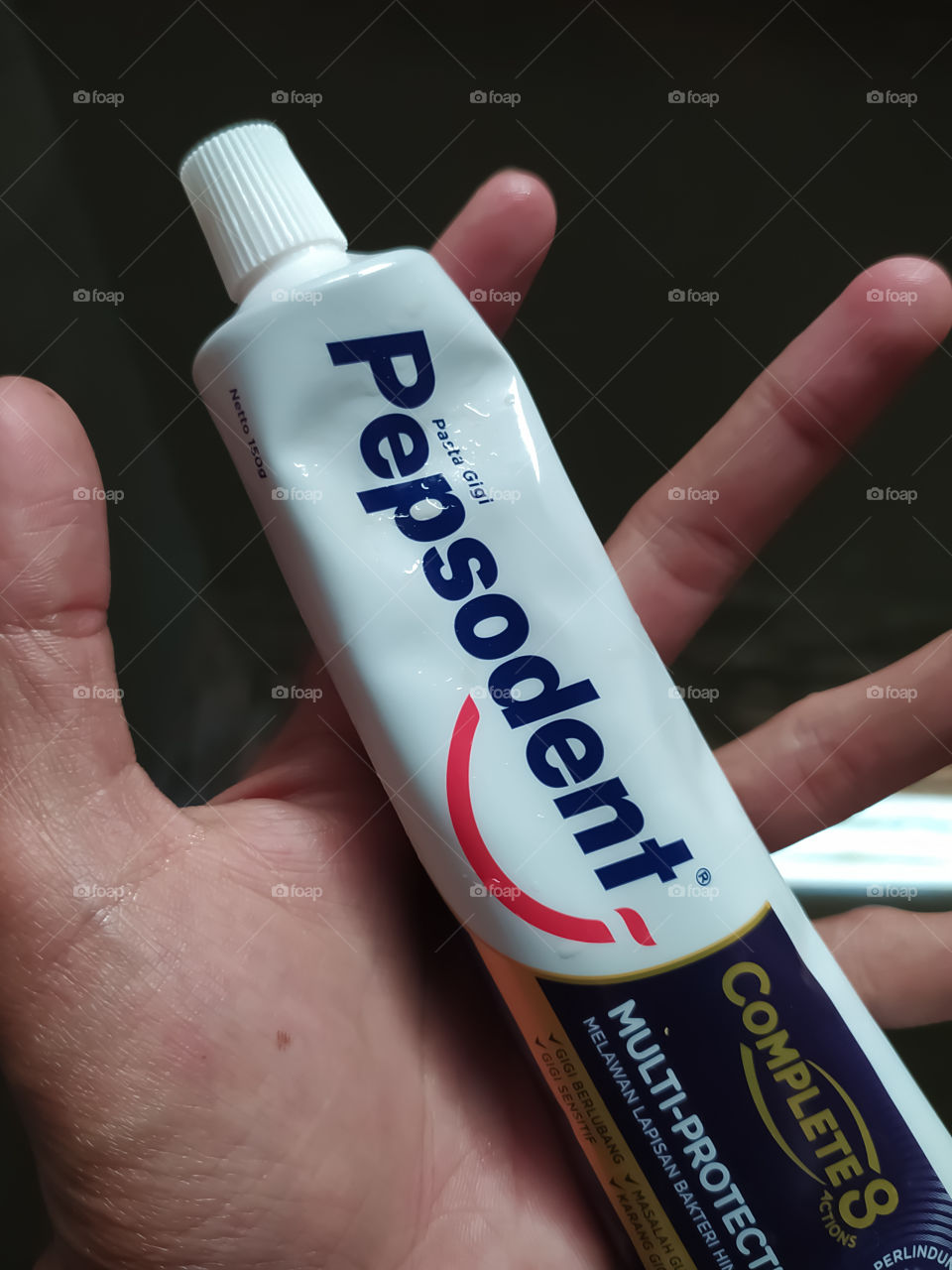 Bengkulu, Indonesia - July 29, 2021 - Pepsodent toothpaste on hand