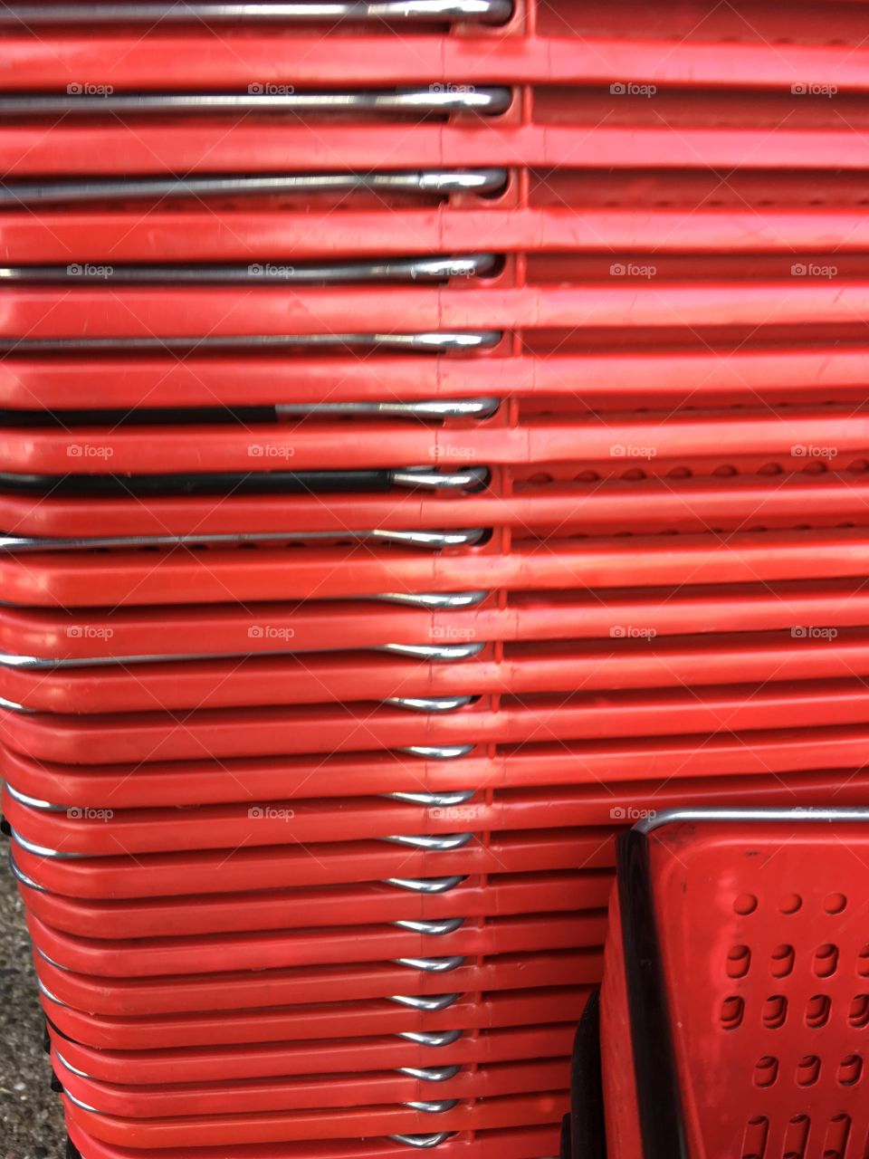 Stacked plastic baskets