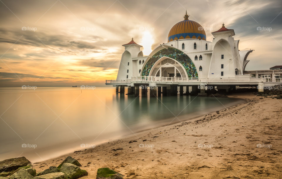 The floating mosque of Melaka at sunset