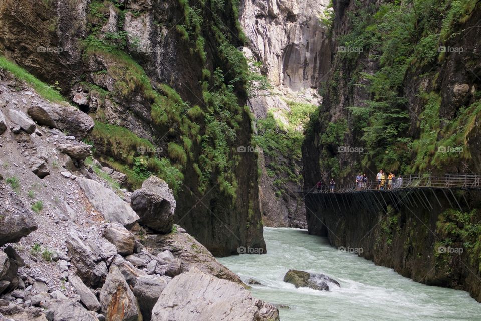 Aare river flowing through a limestone ridge