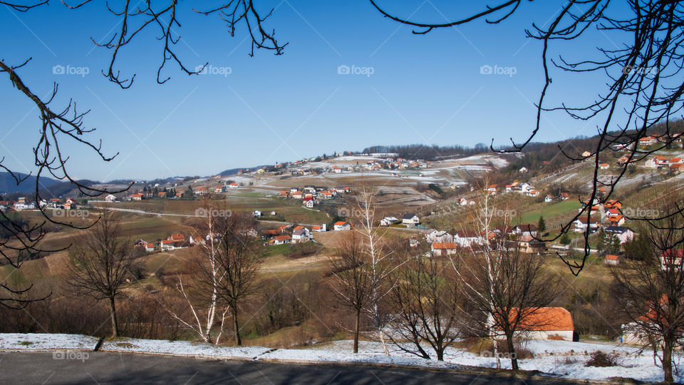 Hills covered in snow at Petrovsko village, Croatia