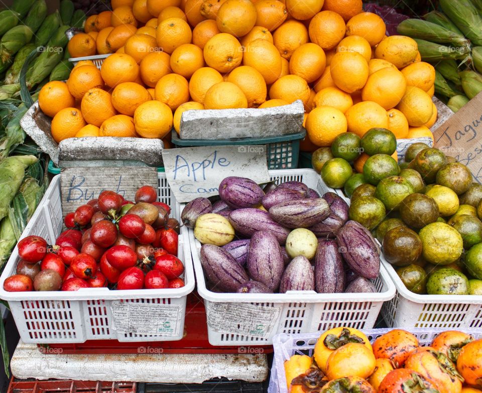 Tropical fruits at the local market in Malaysia.