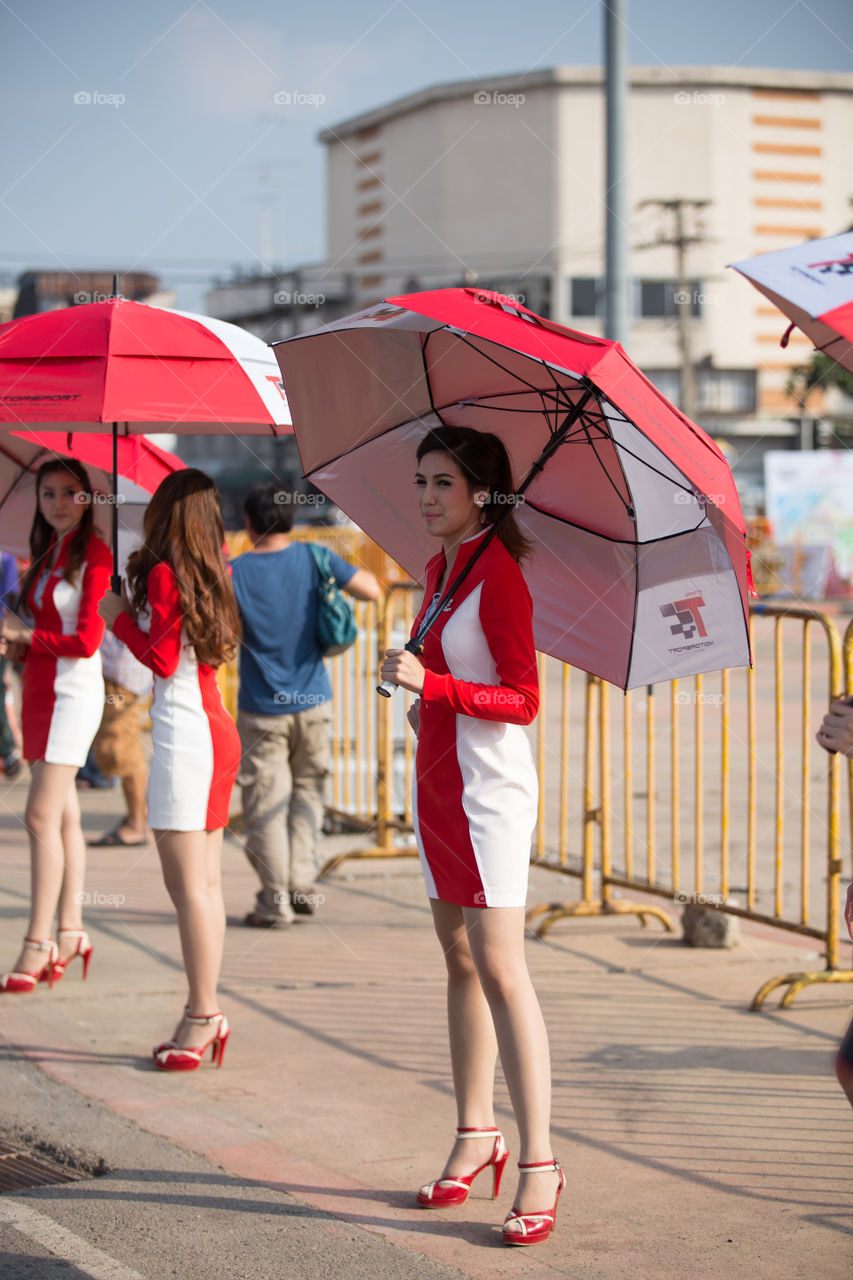 Racing girl with umbrella 