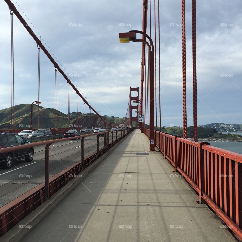 The Golden Gate Bridge pedestrian walk. San Francisco, California. 