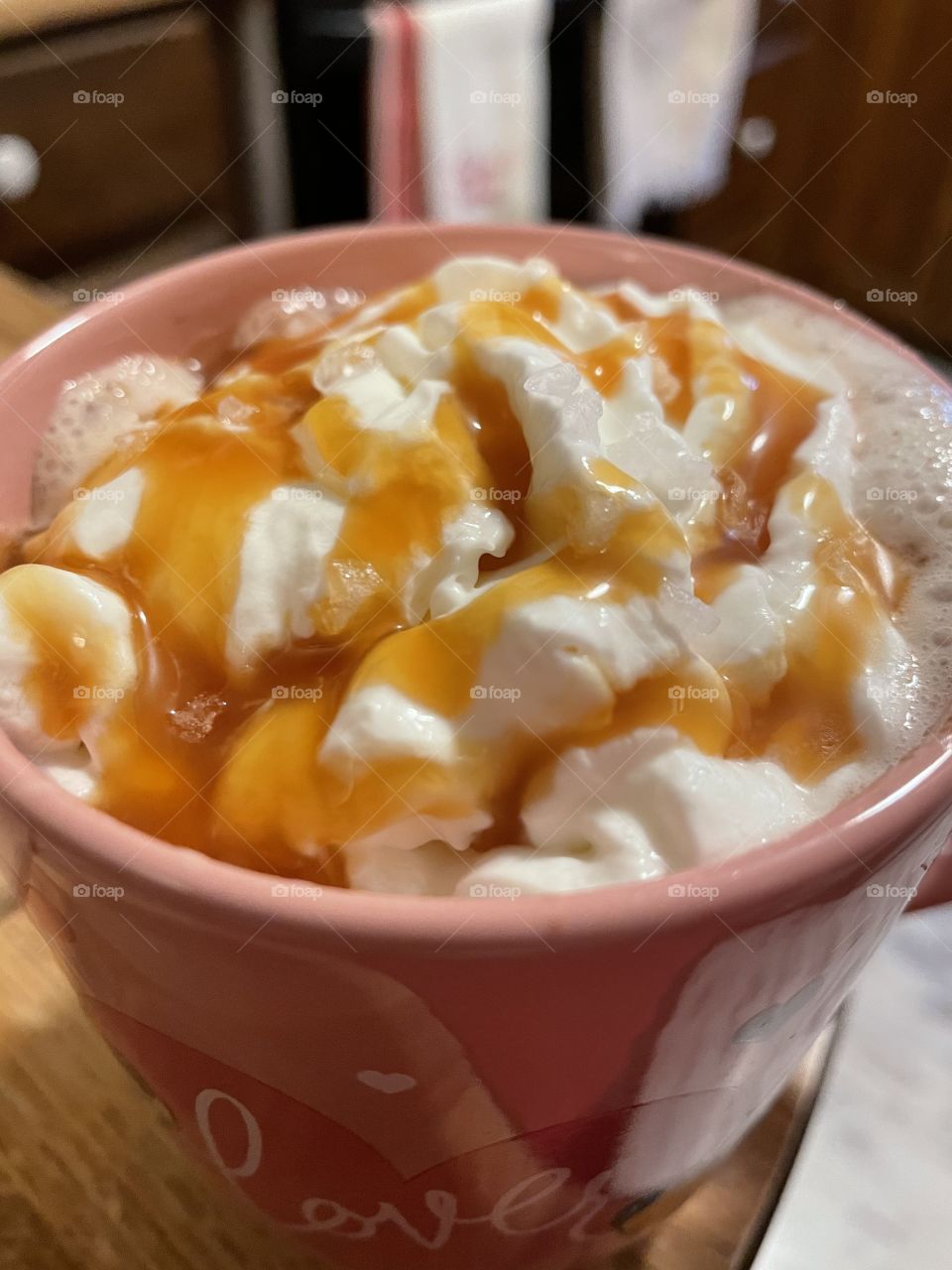 Salted caramel hot cocoa with extra caramel 