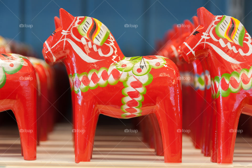 Dala Horse. Dalecarian Horse. Must have handmade and painted wooden souvenir, toy from Sweden. The most popular is in red color.