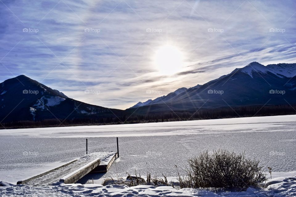 Frozen lake in winter