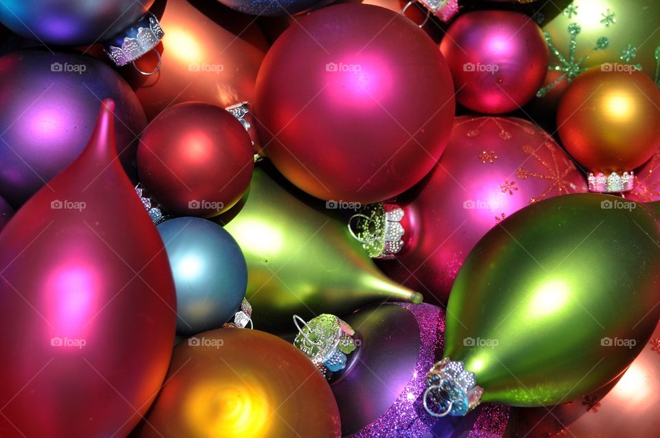A colorful collection of Christmas ornaments.