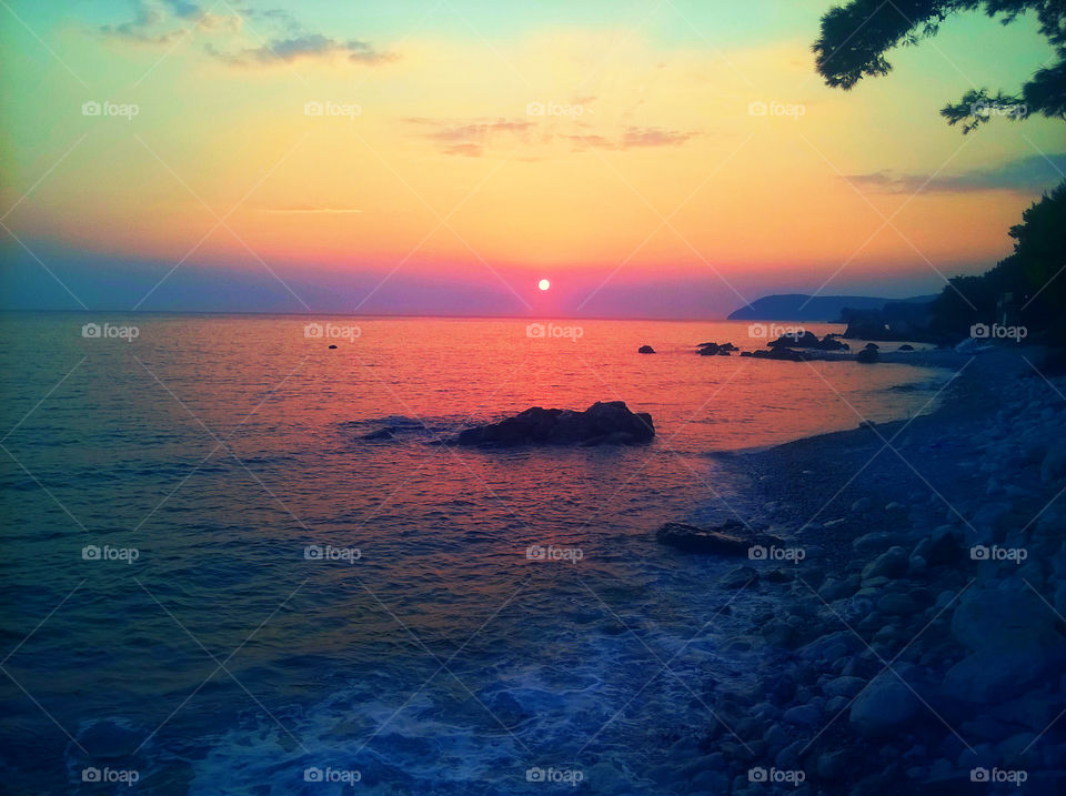 amazing pink sunset and sea