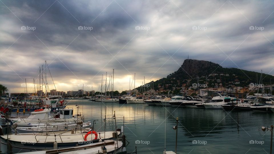 L'Estartit marina in sunset.