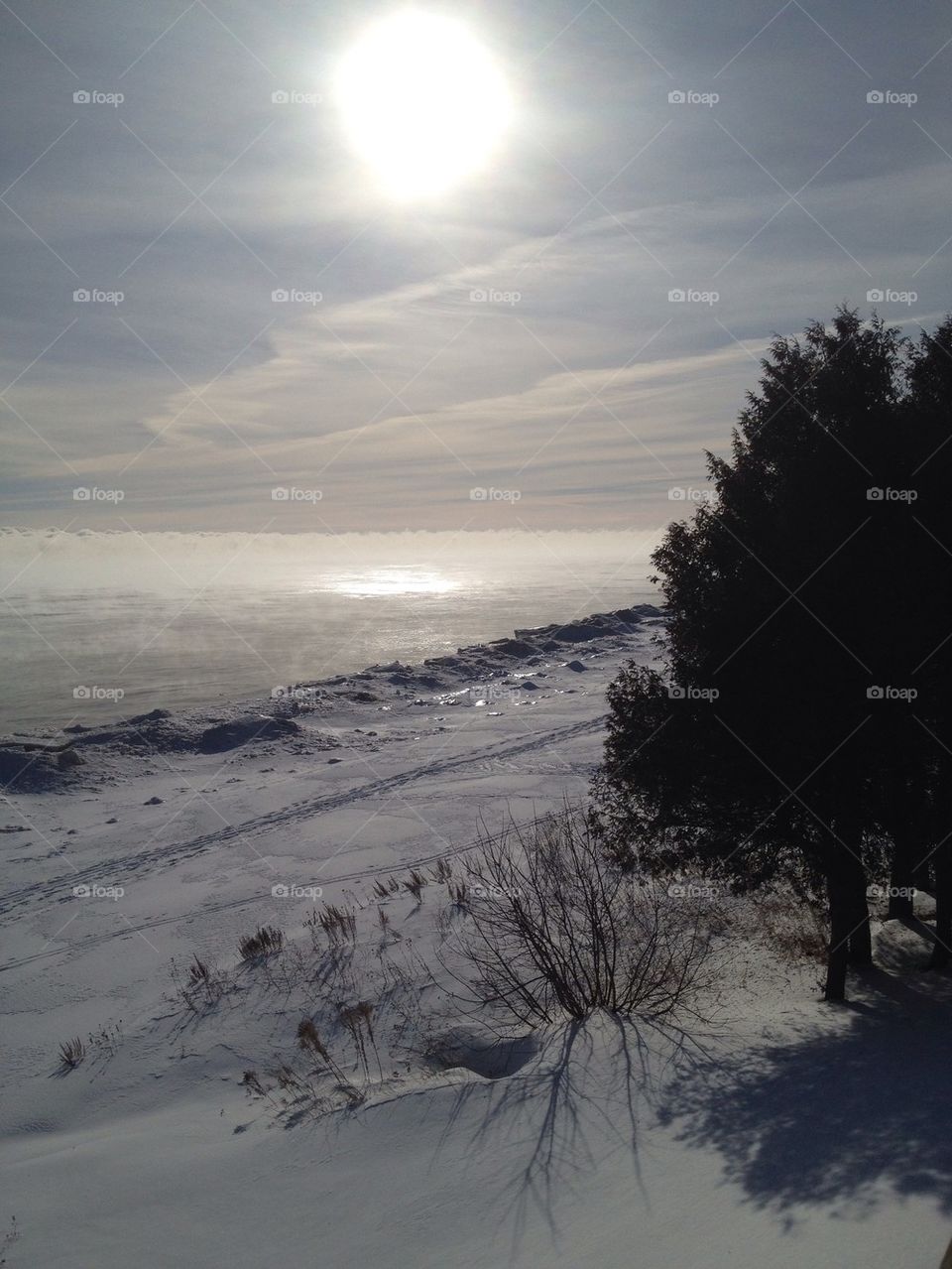 Steam rising off Lake Michigan