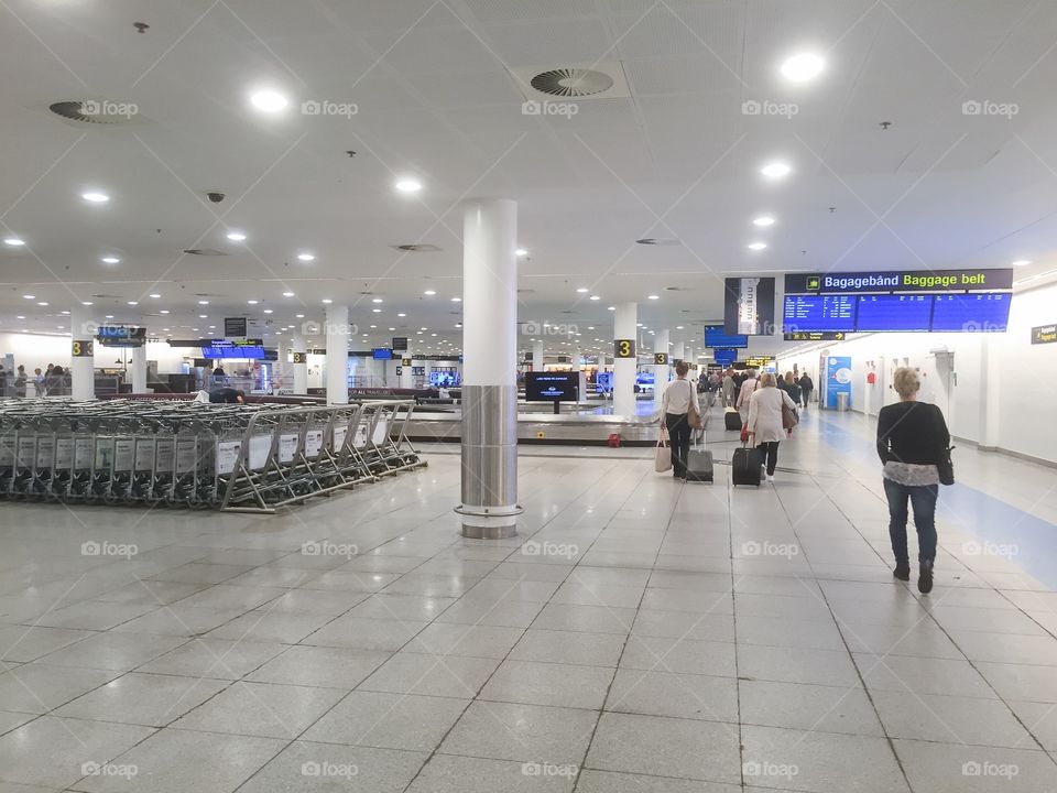 Baggage belt Copenhagen airport in Denmark.