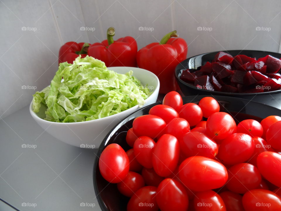 Fresh and colorful salad ingredients