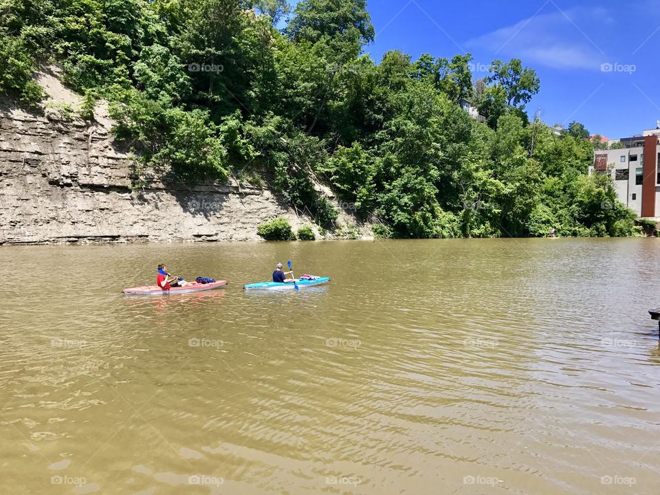 Kayaking on a sunny day in Rocky River, OH USA