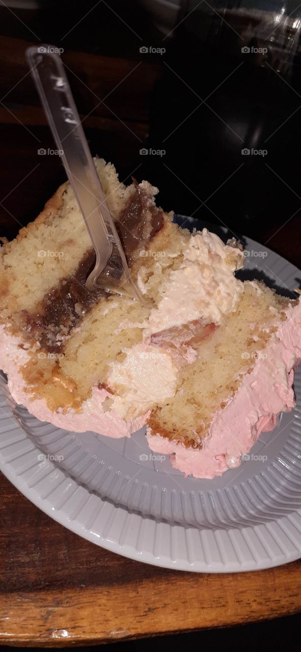 birthday cake with strawberry and chocolate filling