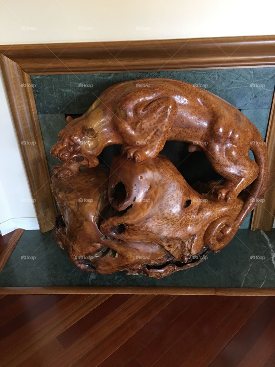 Wood carved lion