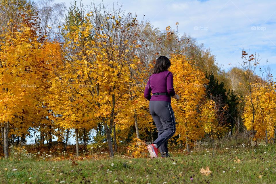 person sports activities autumn time, beautiful autumn nature