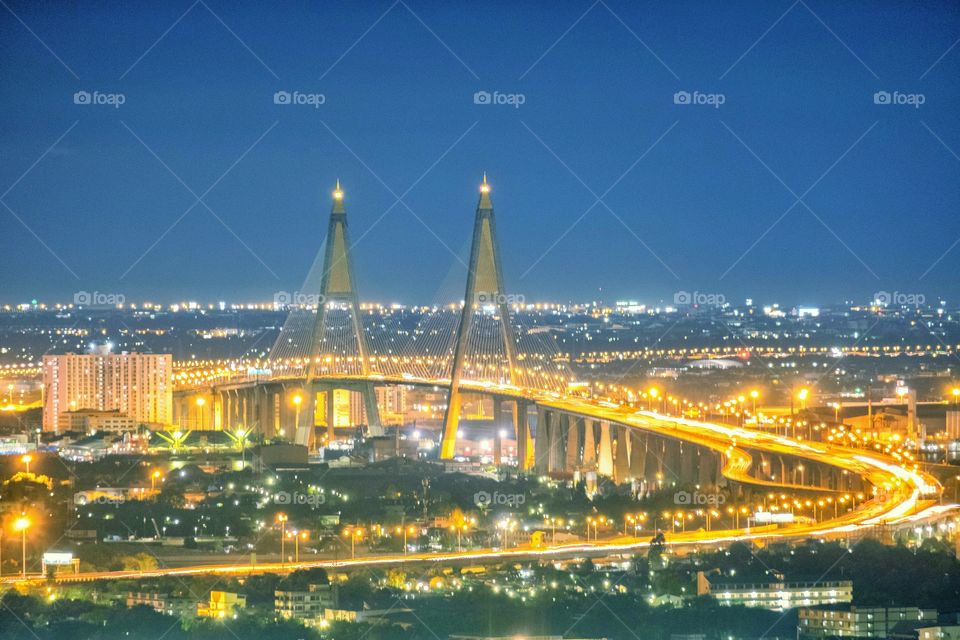 Beautiful twilight above Landmark bridge in Bangkok Thailand