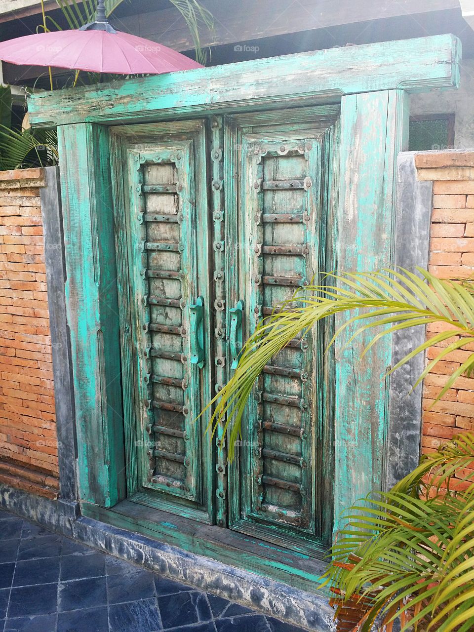 Old wooden door. Art door.