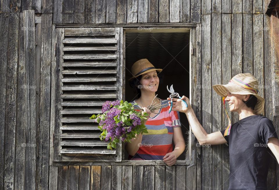 Springtime in country style, two women having fun