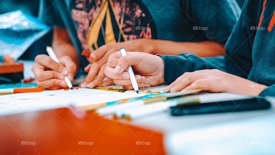 Students working on art project