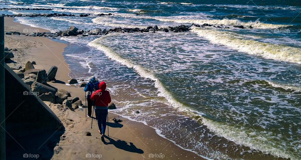 Nordic walking on the beach