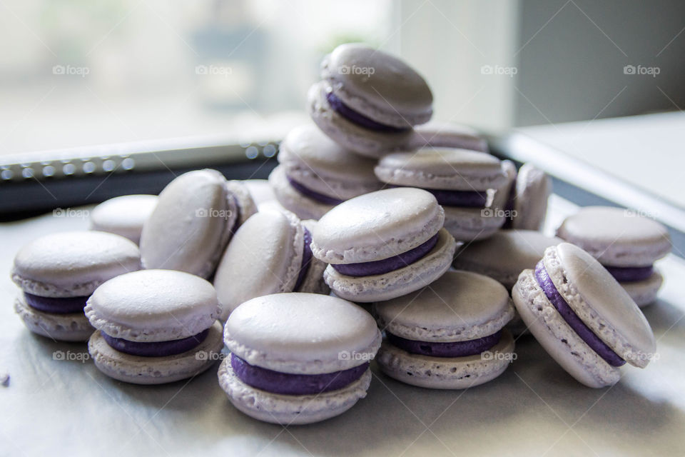 Purple lavender french macarons pastry dessert