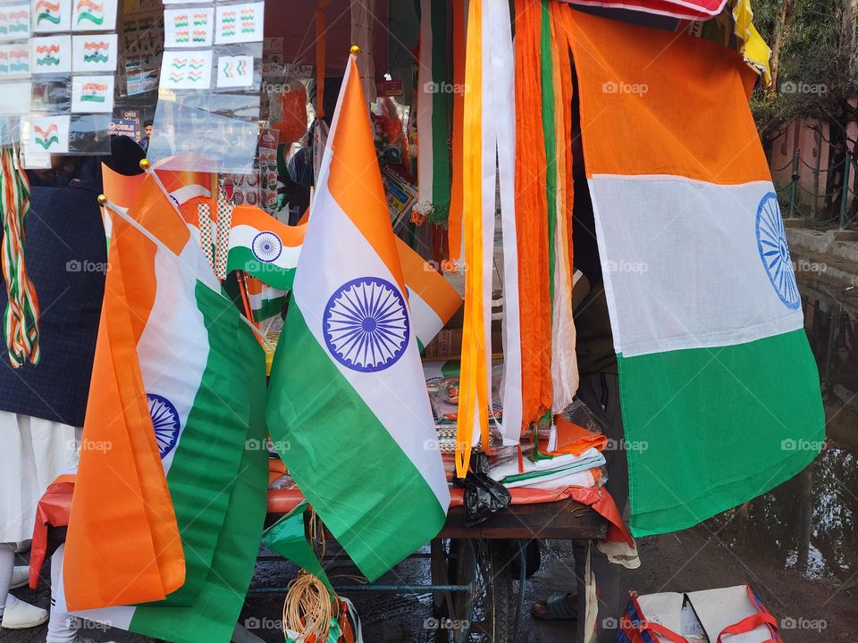 Indian flags on a shop for a sale on republic day