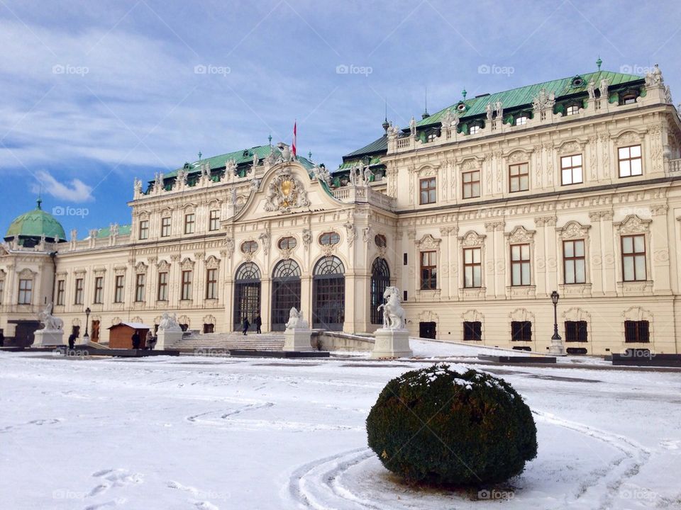 historical belvedere palace in snowy day