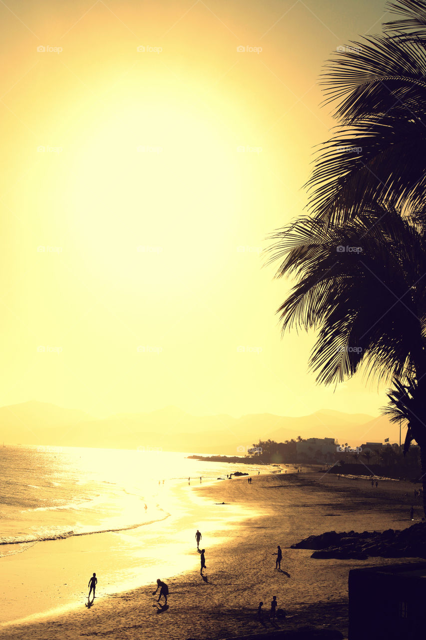 Golden hour at puerto del carmen, lanzarote, spain