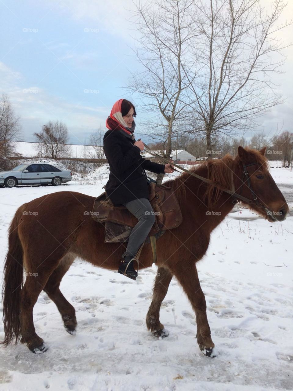 Winter horse riding