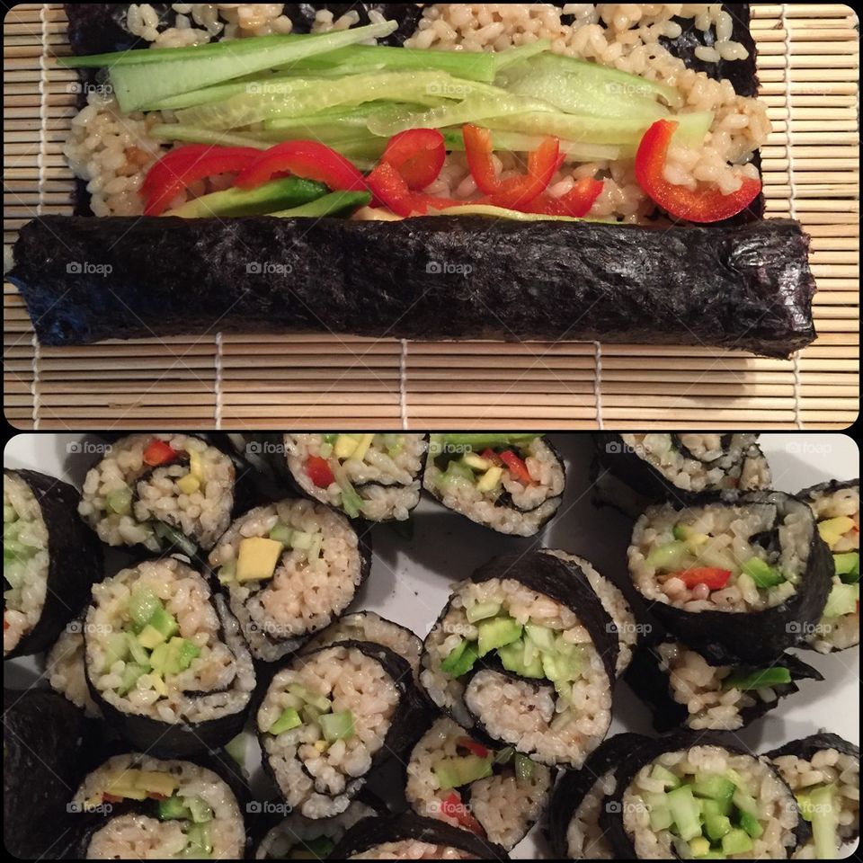 Homemade vegetarian sushi