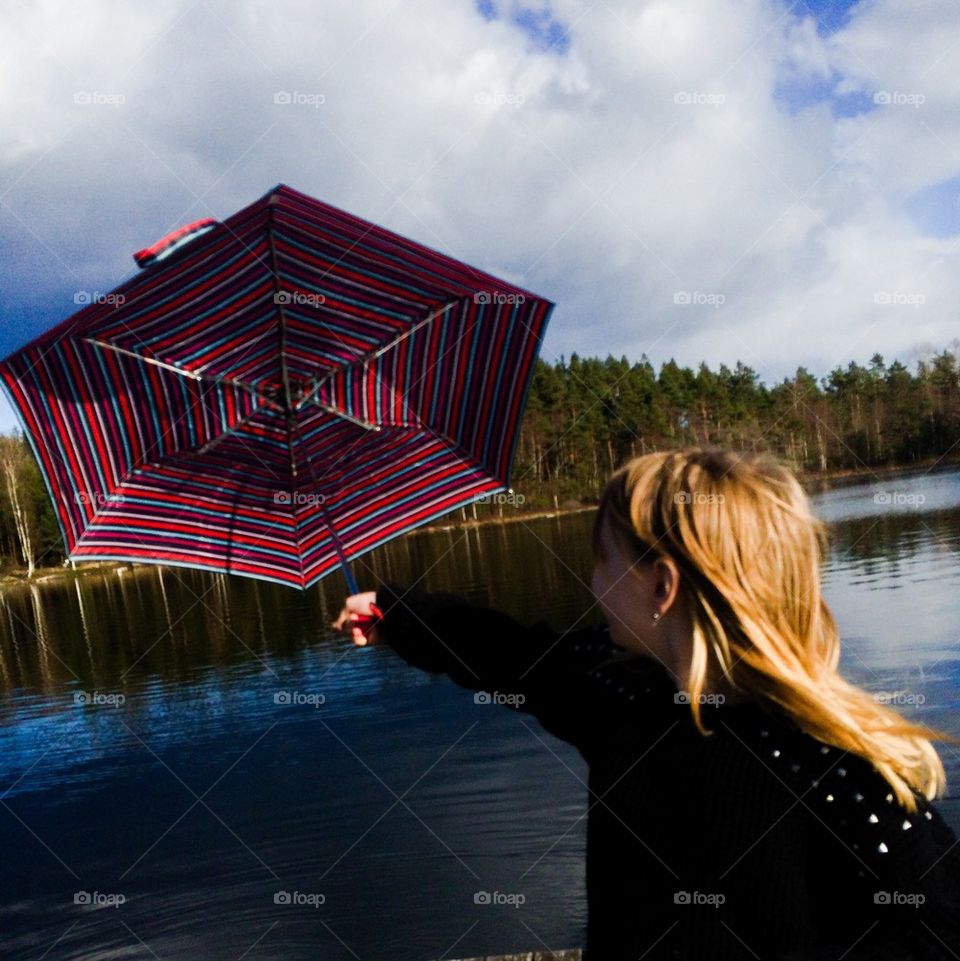 Umbrella in wind