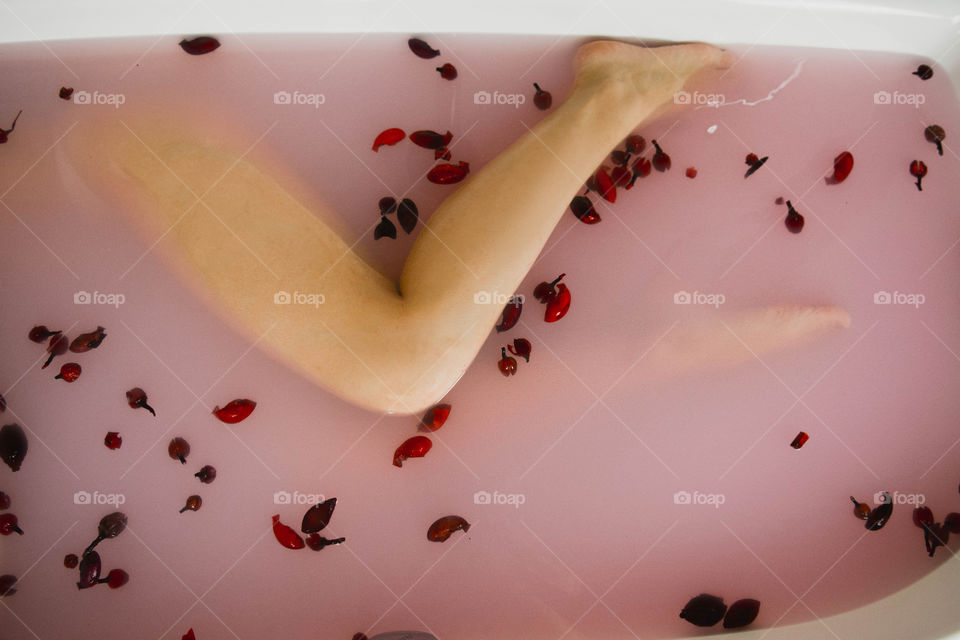 High angle view of a woman in bathtub
