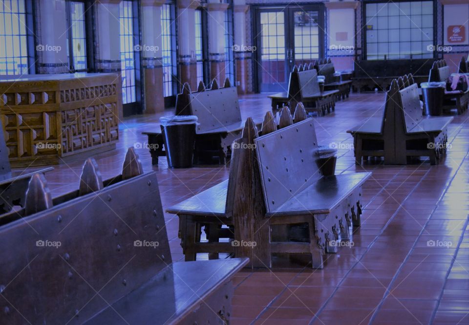 Inside train station waiting room 